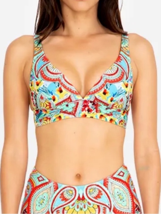 Johnny Was Other - Johnny Was Jade Bralette Bikini Top Green Red Print Size Small